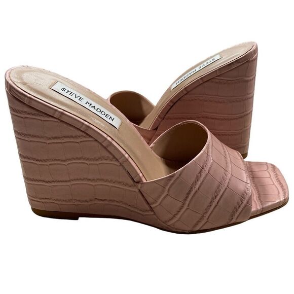 NWOB Steve Madden Women’s Veles Pink Croc Embossed Wedge 4” Heel - Size - Picture 3 of 8